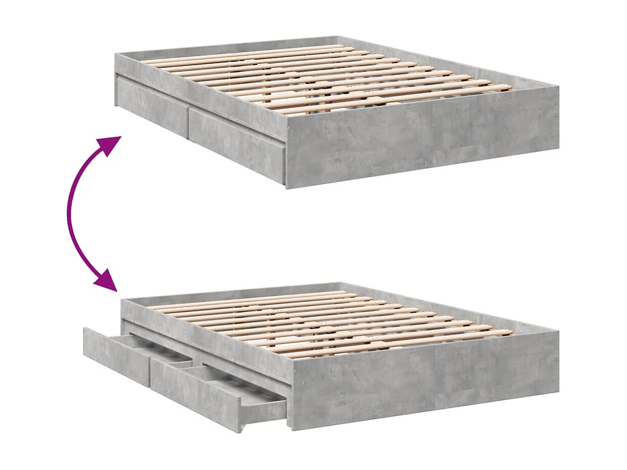Bedframe met lades bewerkt hout betongrijs 120x190 cm