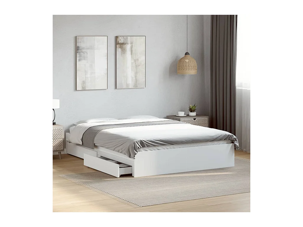 Cadre de lit avec tiroirs sans matelas blanc 140x200 cm