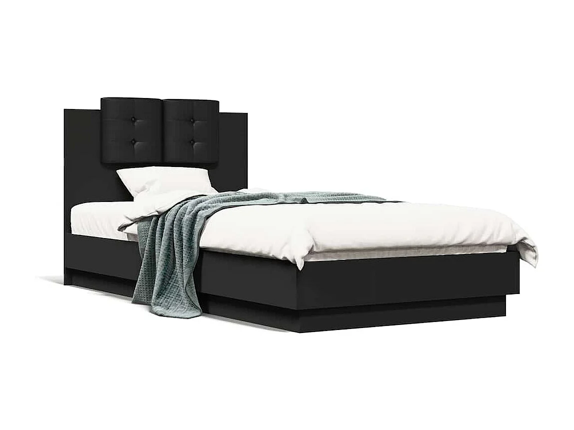 Bettgestell mit Kopfteil Schwarz 75x190 cm Holzwerkstoff