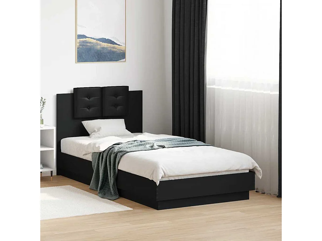 Bettgestell mit Kopfteil Schwarz 75x190 cm Holzwerkstoff