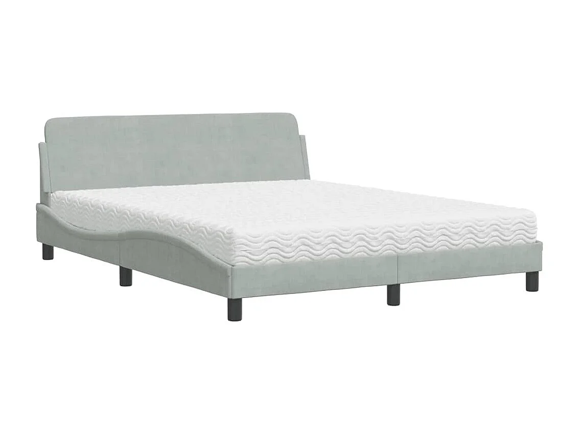 Lit avec matelas Dover gris clair 160x200 cm velours