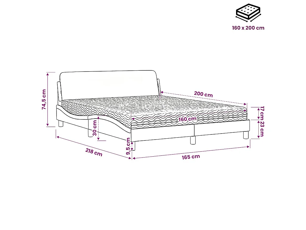 Letto con Materasso Dover Grigio Chiaro 160x200 cm in Velluto