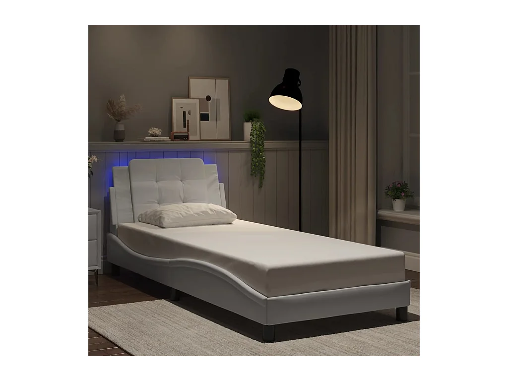 Cadre de lit avec LED sans matelas blanc 100x200 cm