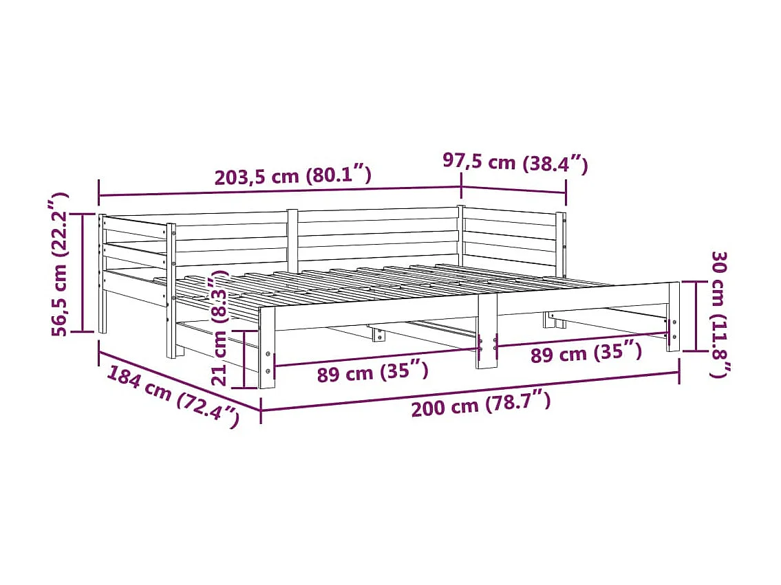 Sofá-cama com gavetão 90x200 cm madeira de pinho maciça branco