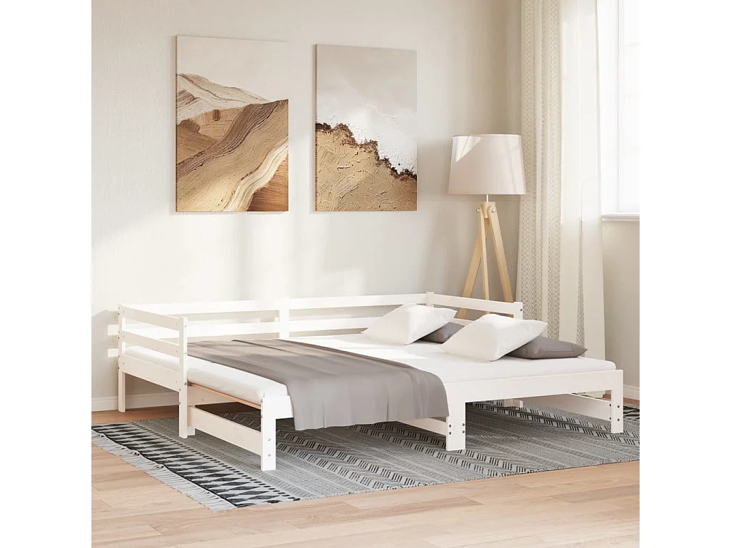 Sofá-cama com gavetão 90x200 cm madeira de pinho maciça branco