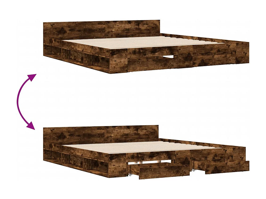 Cama con cajones madera de ingeniería roble ahumado 180x200 cm