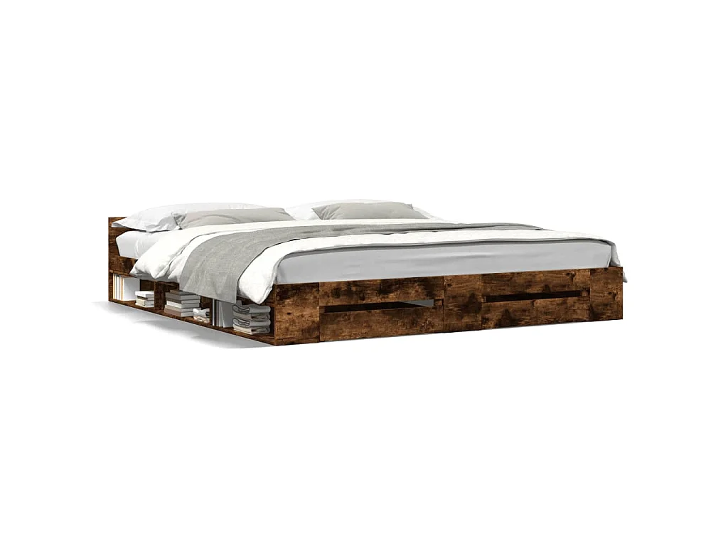 Bedframe met lades bewerkt hout gerookt eikenkleurig 180x200 cm