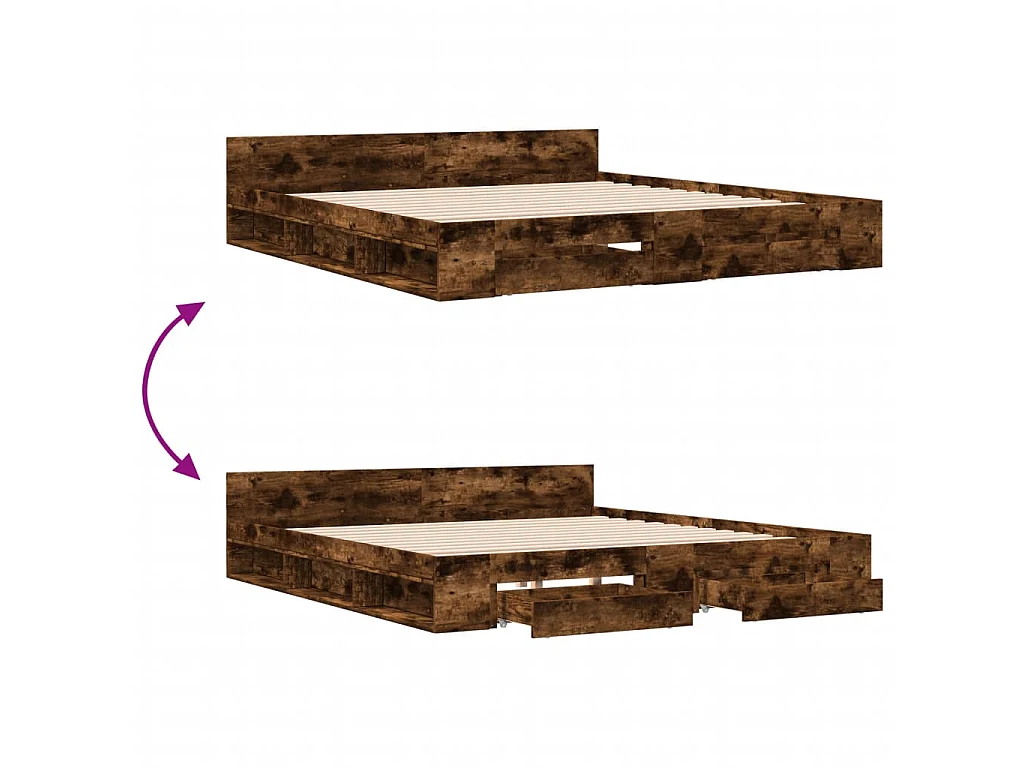 Bedframe met lades bewerkt hout gerookt eikenkleurig 180x200 cm
