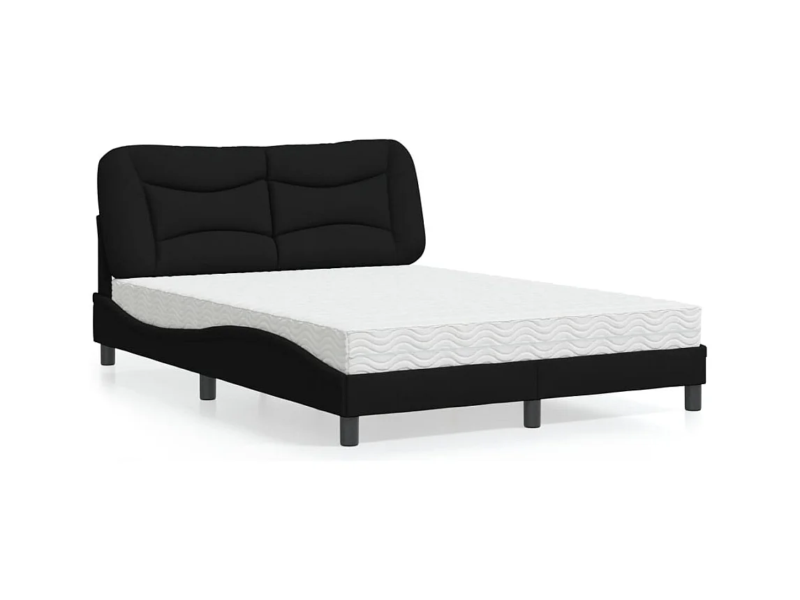 Lit avec matelas noir 140x190 cm tissu