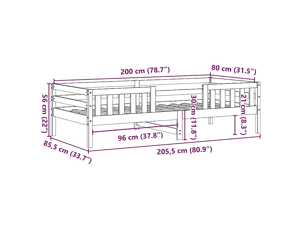 Cama sin colchón madera maciza pino marrón cera 80x200 cm