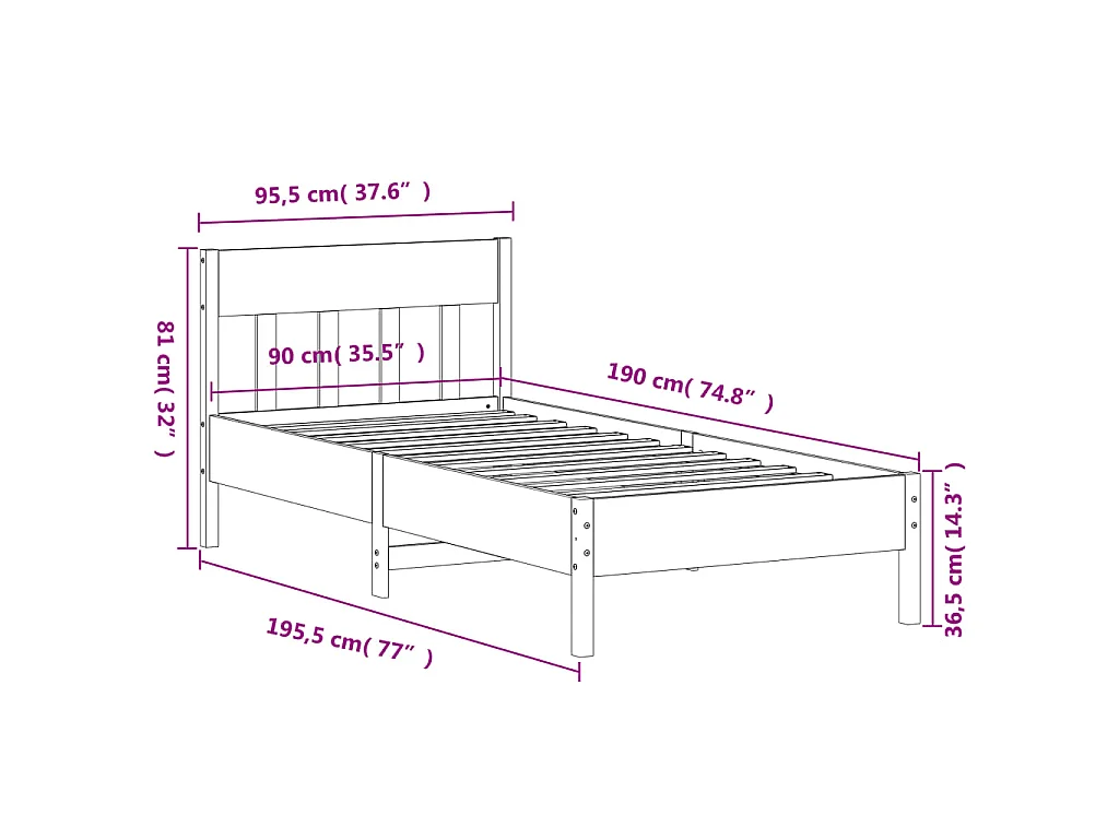Cadre de lit sans matelas blanc 90x190 cm bois de pin massif