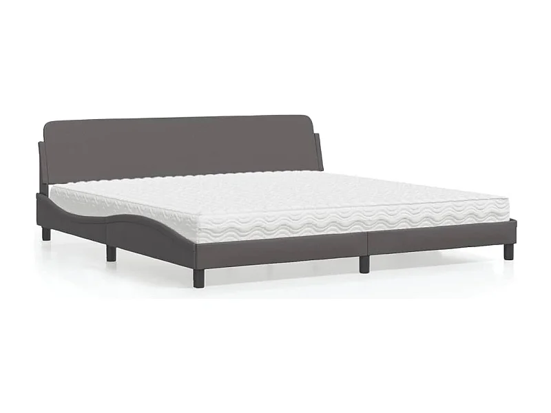 Cama com colchão Dover 200x200 cm couro artificial cinzento