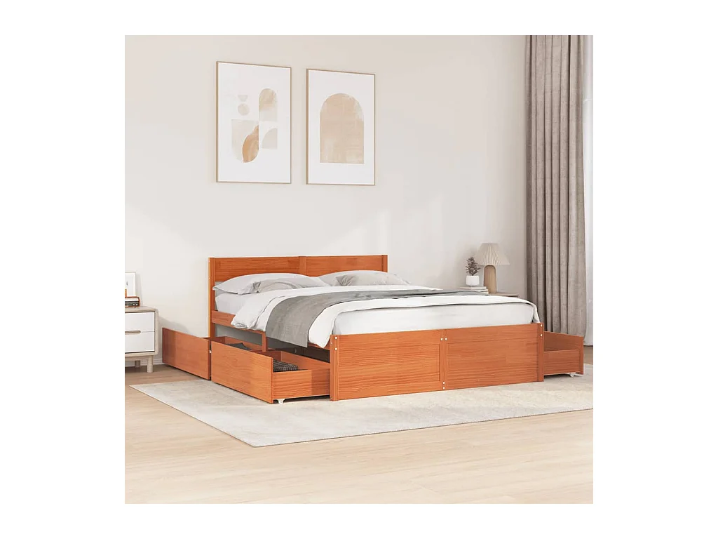 Bedframe zonder matras massief grenenhout wasbruin 140x200 cm