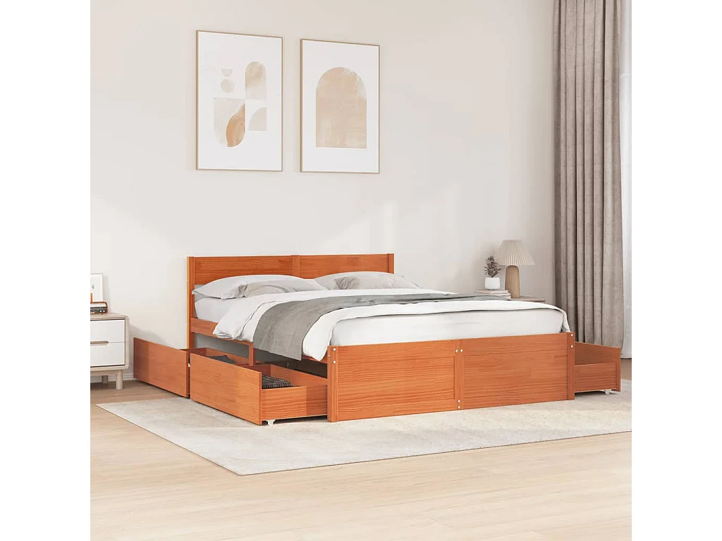Cadre de lit sans matelas cire marron 140x200cm bois pin massif