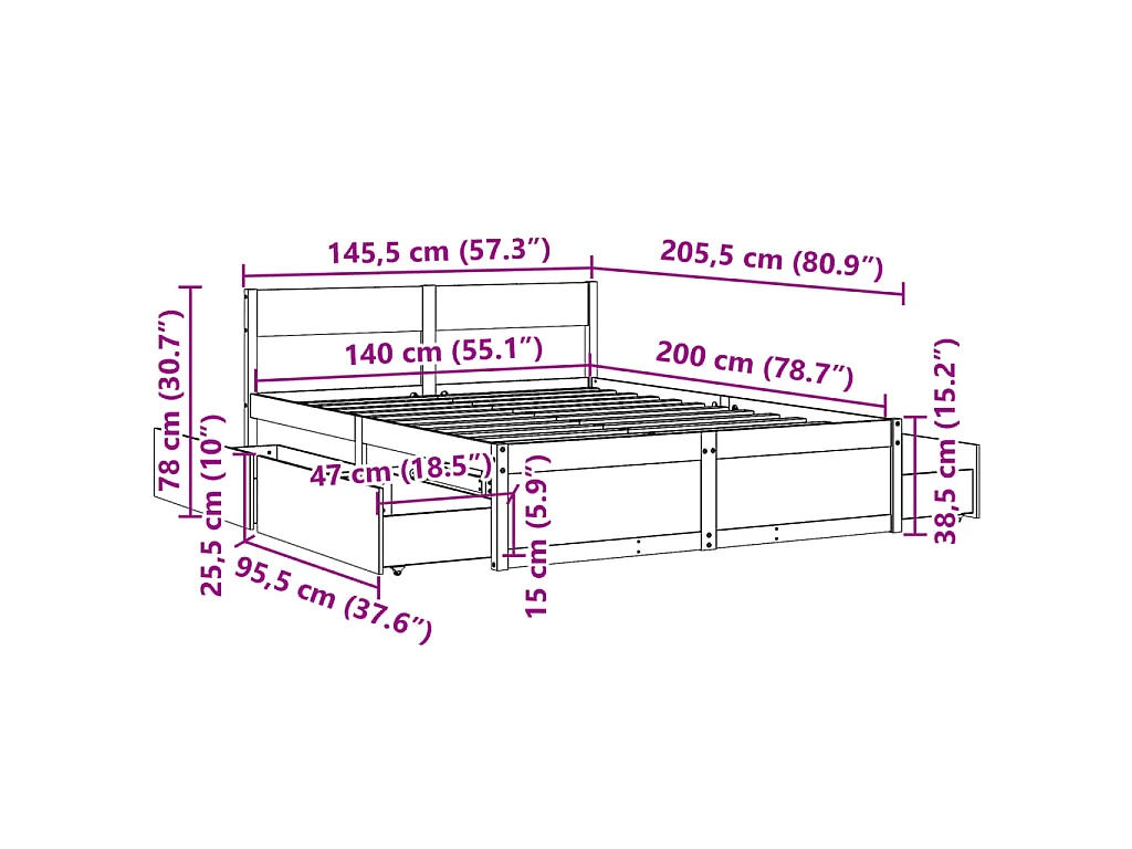 Bedframe zonder matras massief grenenhout wasbruin 140x200 cm