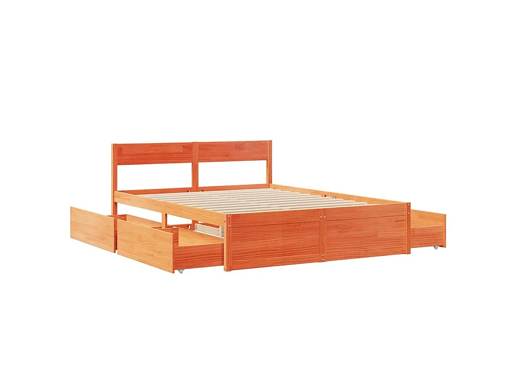 Bedframe zonder matras massief grenenhout wasbruin 140x200 cm