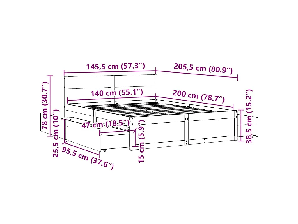 Bedframe zonder matras massief grenenhout wasbruin 140x200 cm