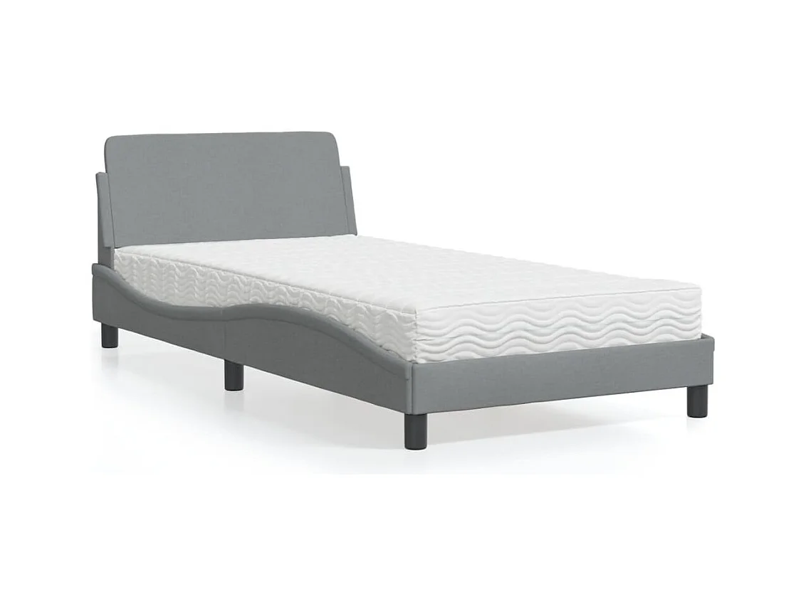 Lit avec matelas gris clair 100x200 cm tissu