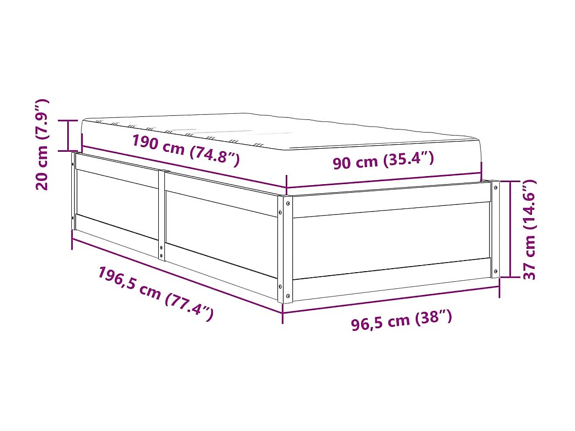 Lit avec matelas 90x190 cm bois massif de pin