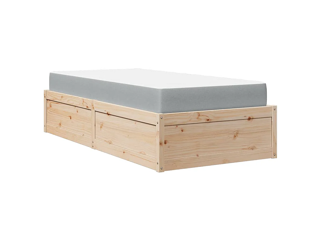 Letto con Materasso 90x190 cm in Legno Massello di Pino