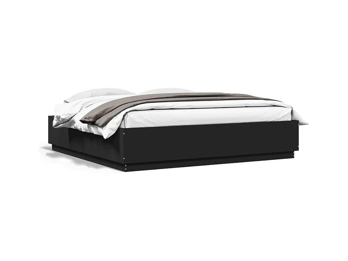 Cadre de lit avec LED sans matelas noir 200x200 cm