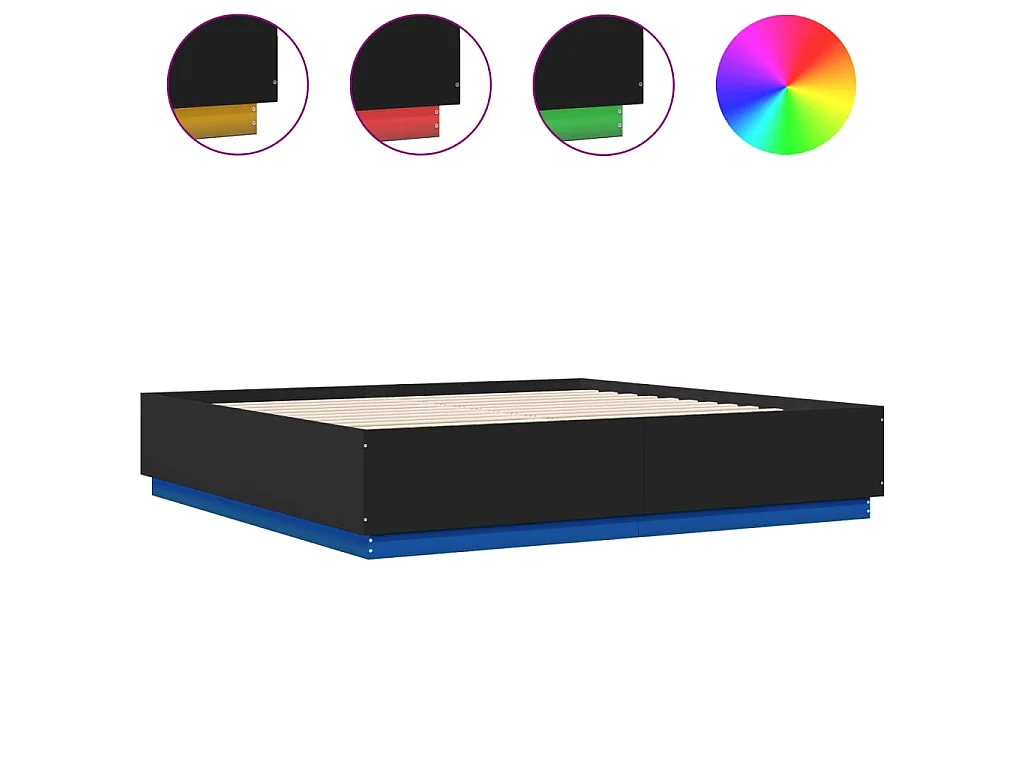 Bedframe met LED-verlichting bewerkt hout zwart 200x200 cm