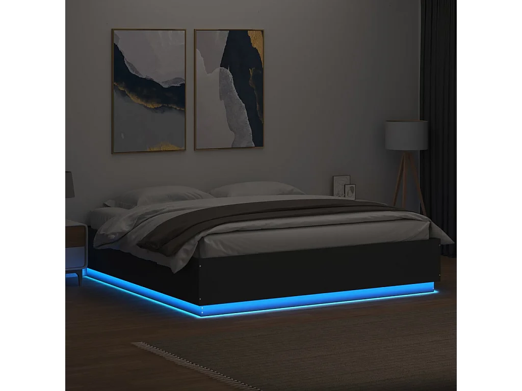Bedframe met LED-verlichting bewerkt hout zwart 200x200 cm
