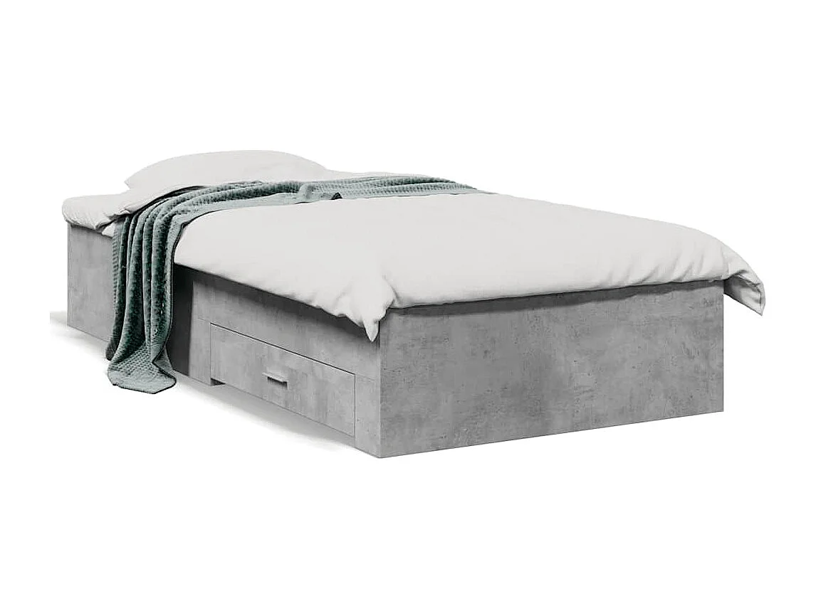 Cadre de lit avec tiroirs sans matelas gris béton 75x190 cm