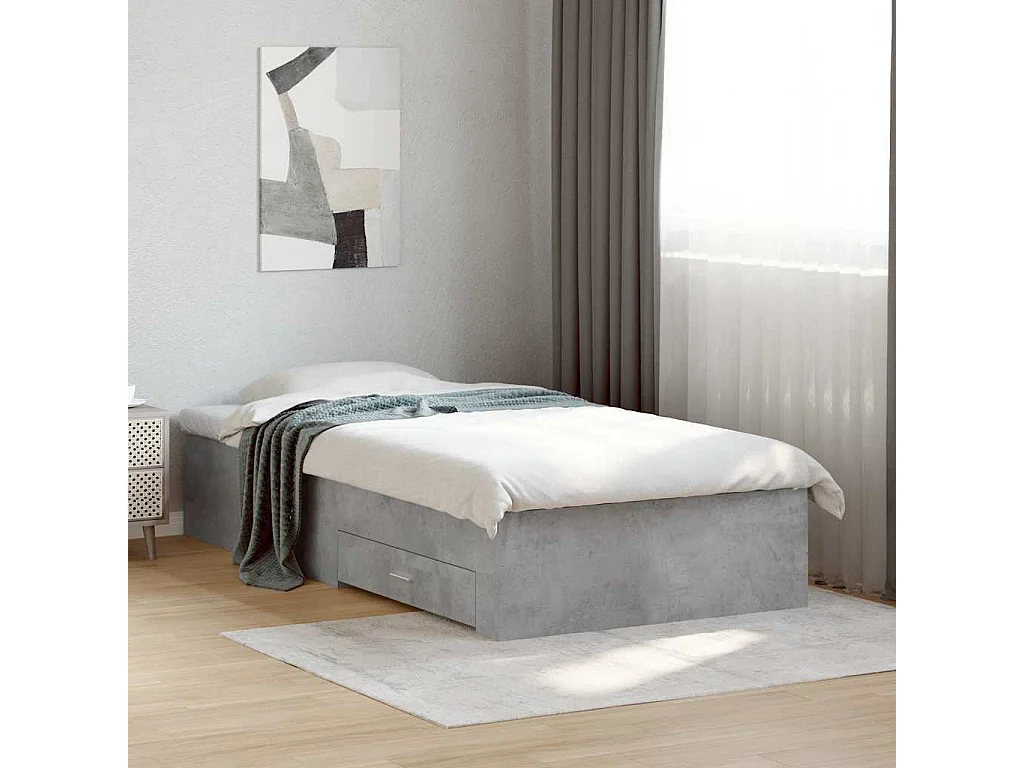 Cadre de lit avec tiroirs sans matelas gris béton 75x190 cm