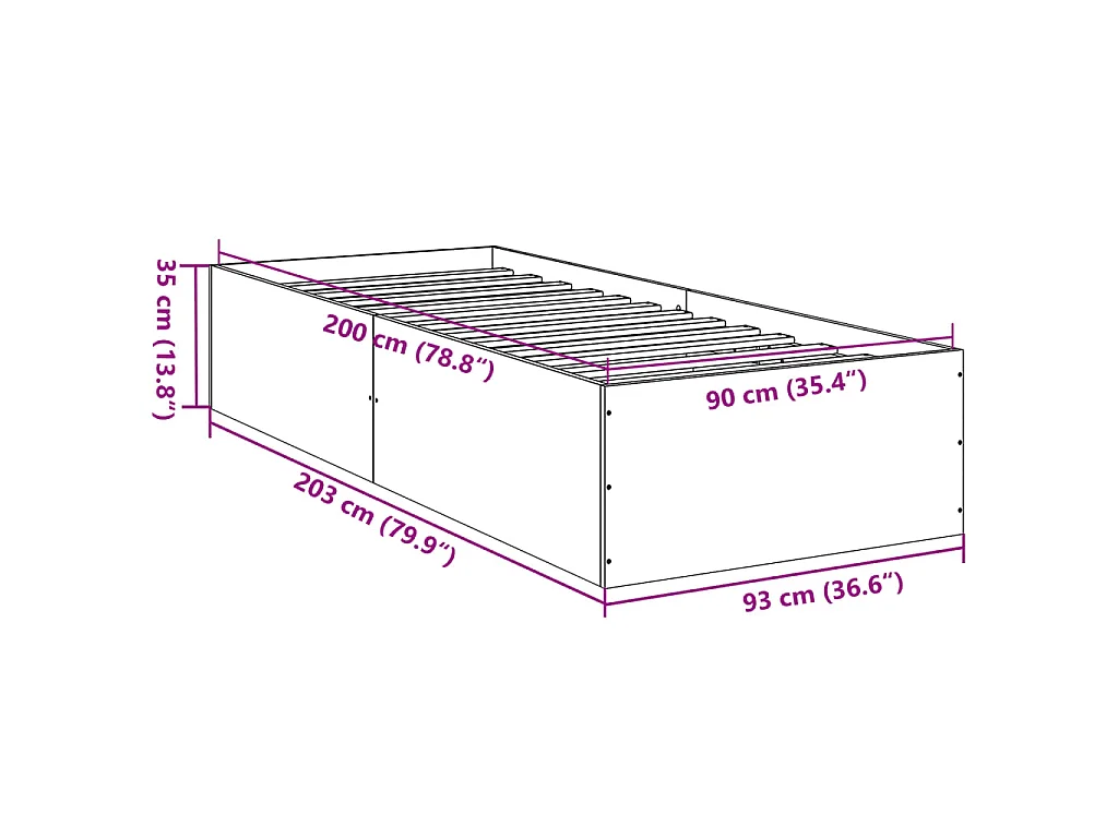 Bedframe bewerkt hout wit 90x200 cm
