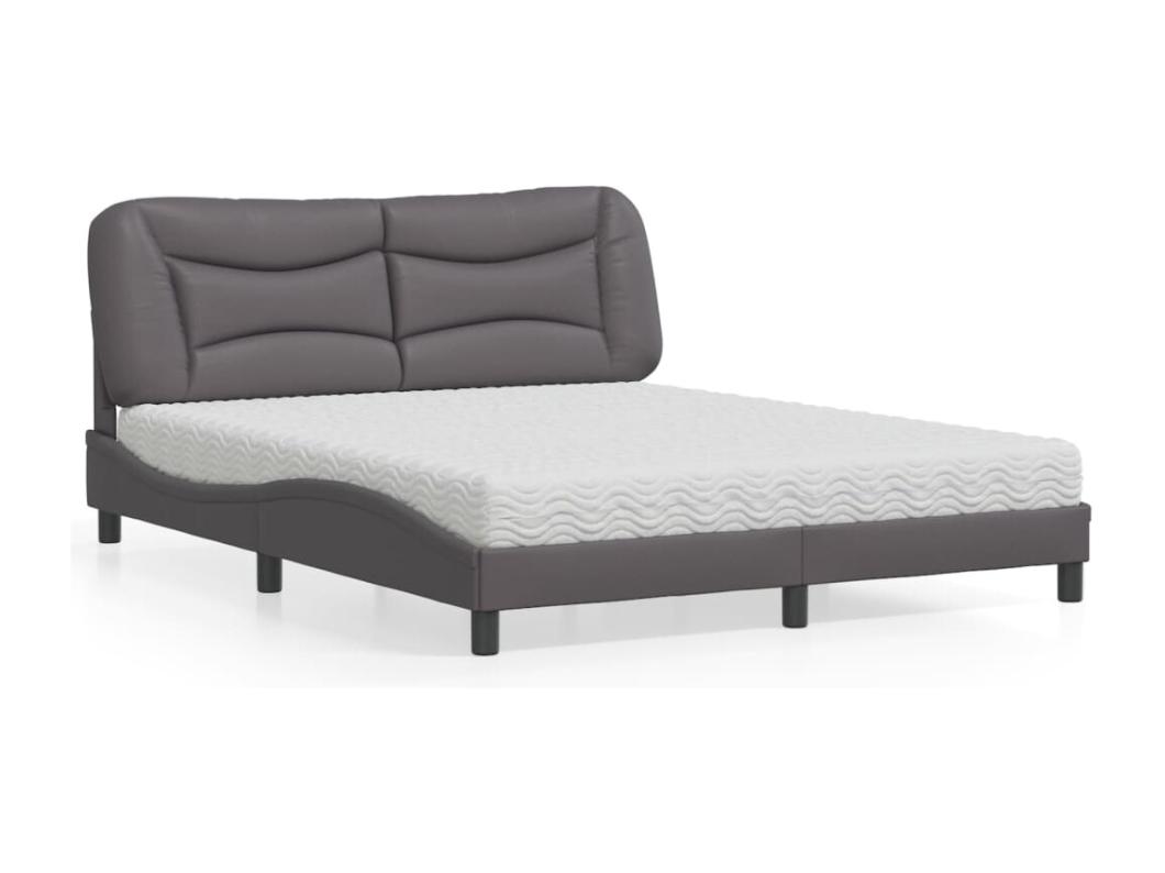Letto con Materasso Grigio 160x200 cm in Similpelle
