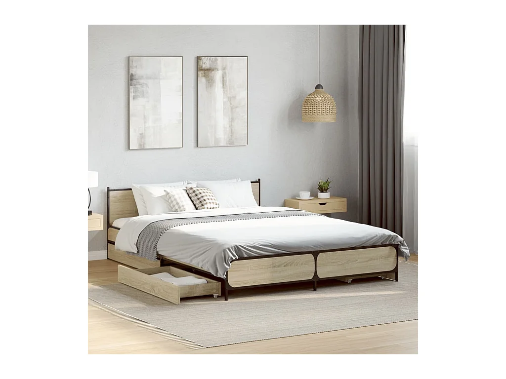 Cadre de lit avec tiroirs sans matelas chêne sonoma 135x190 cm
