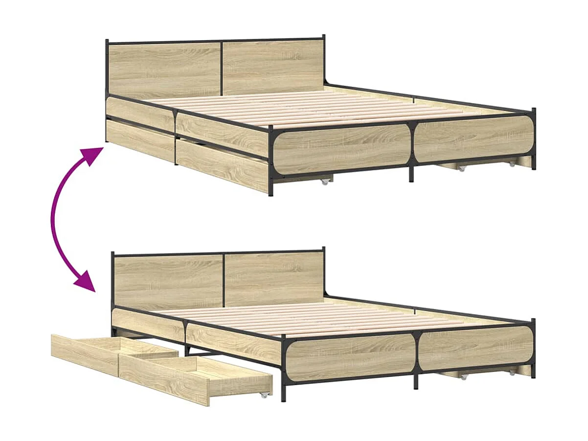 Estrutura de cama c/ gavetas derivados madeira carvalho sonoma