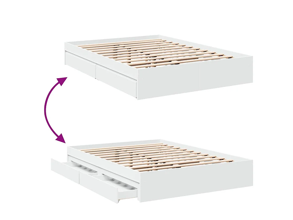 Cadre de lit avec tiroirs sans matelas blanc 135x190 cm