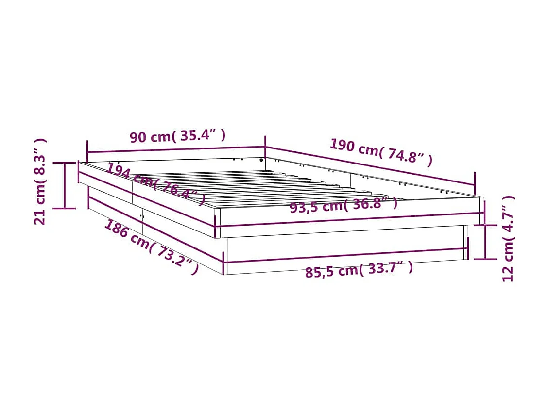 Massivholzbett mit LED-Beleuchtung Wachsbraun 90x190 cm Kiefer