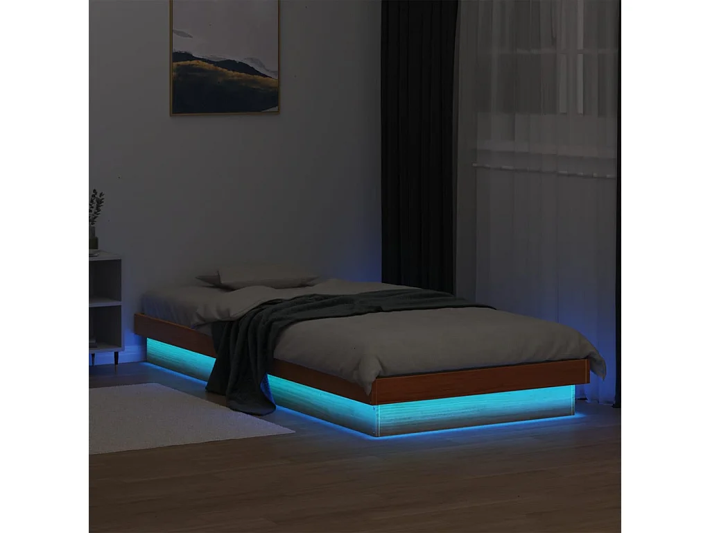 Cadre de lit à LED sans matelas 90x190 cm bois massif