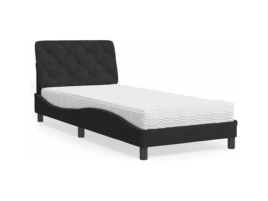 Lit avec matelas noir 90x190 cm velours