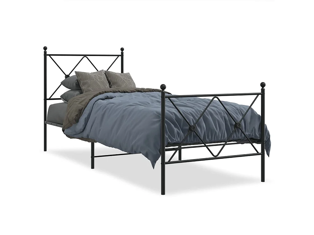 Bedframe met hoofd- en voeteneinde metaal zwart 80x200 cm