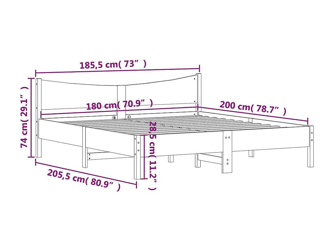 Giroletto senza Materasso 180x200 cm in Legno Massello di Pino