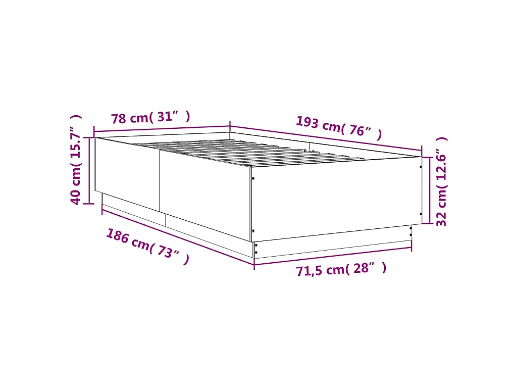 Bedframe bewerkt hout gerookt eikenkleurig 75x190 cm