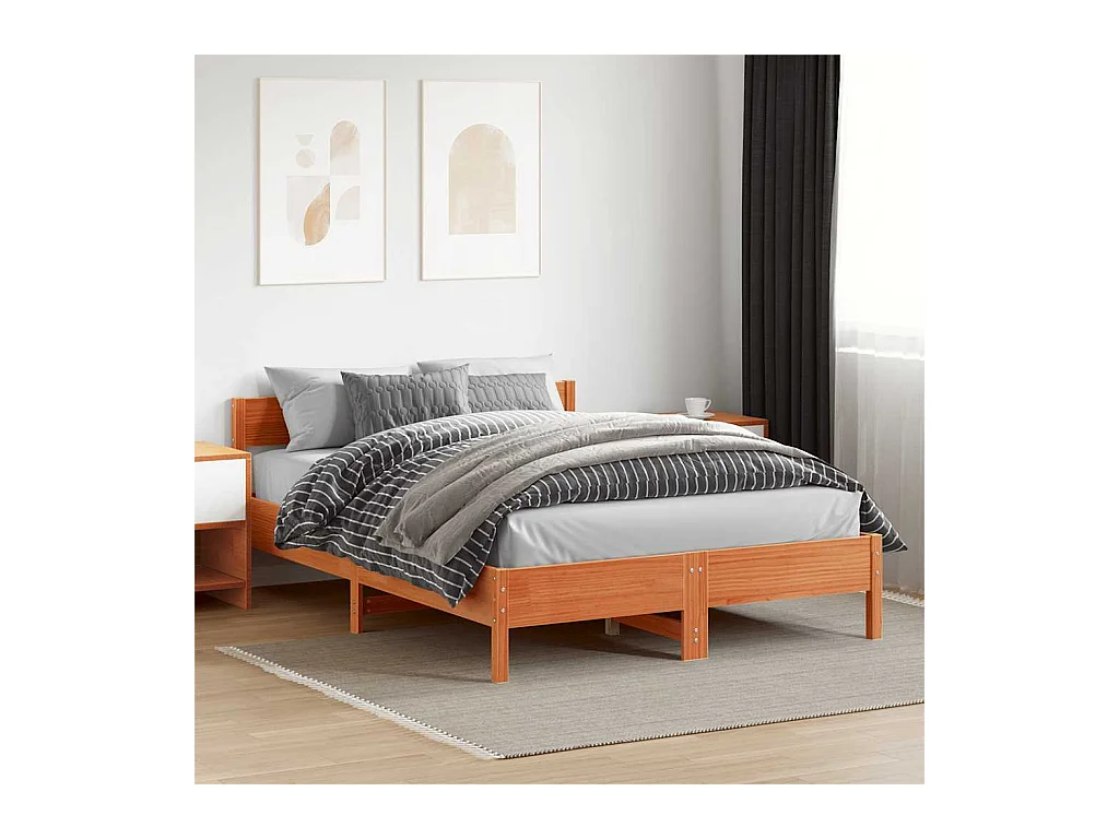 Cadre de lit sans matelas cire marron 120x200cm bois pin massif