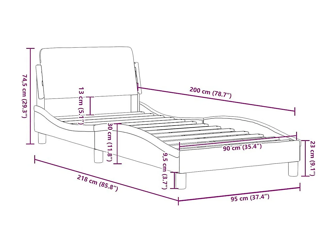 Cadre de lit Dover cappuccino 90x200 cm similicuir