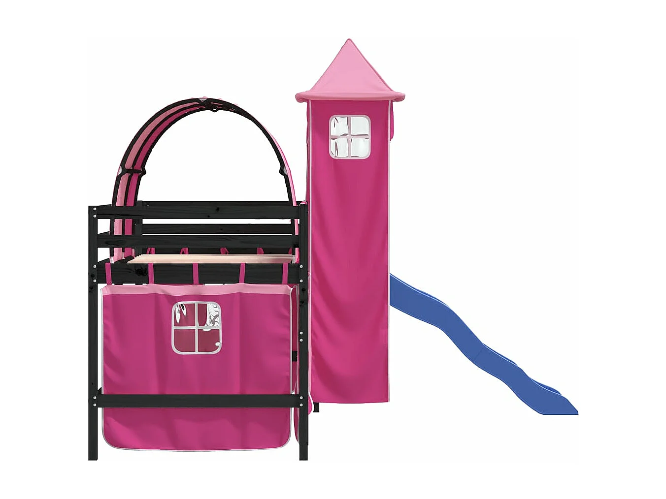 Cama alta para criança com torre 90x190 cm pinho maciço rosa