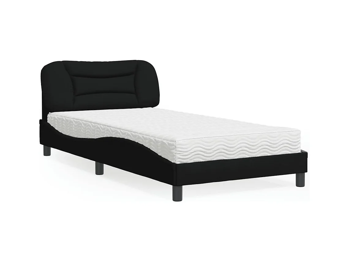 Lit avec matelas noir 100x200 cm tissu