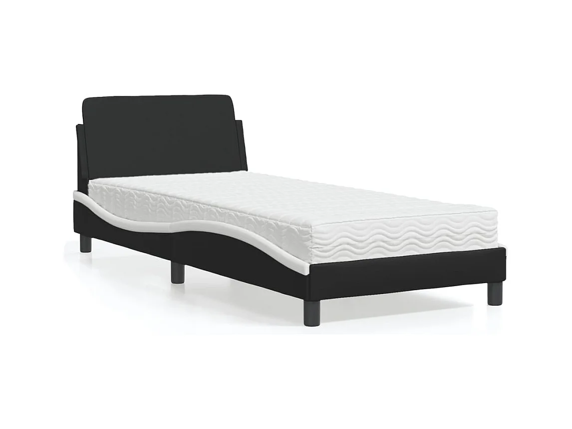 Lit avec matelas noir et blanc 90x190 cm similicuir
