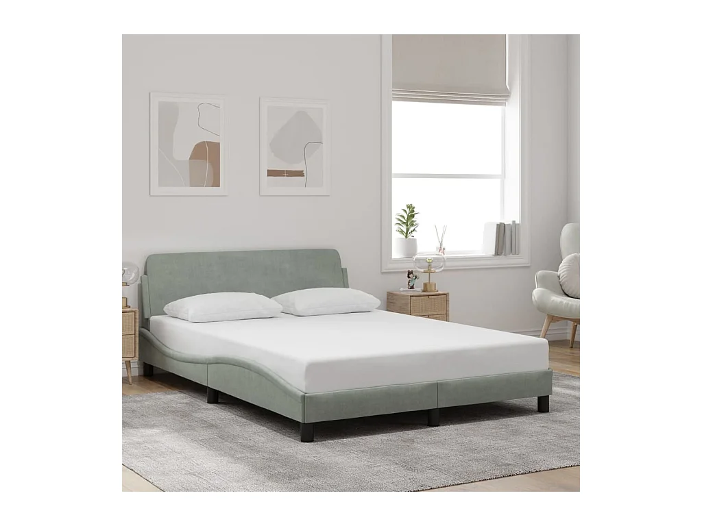 Cadre de lit sans matelas gris clair 120x200 cm velours