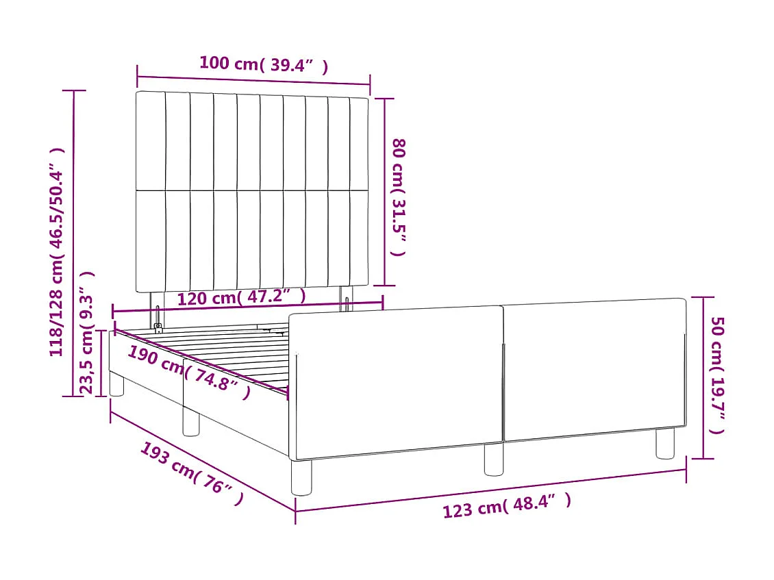 Cadre de lit sans matelas marron foncé 120x190 cm tissu