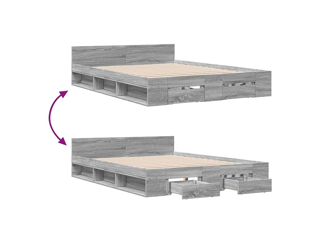 Bettgestell mit Schubladen Grau Sonoma 120x190 cm Holzwerkstoff