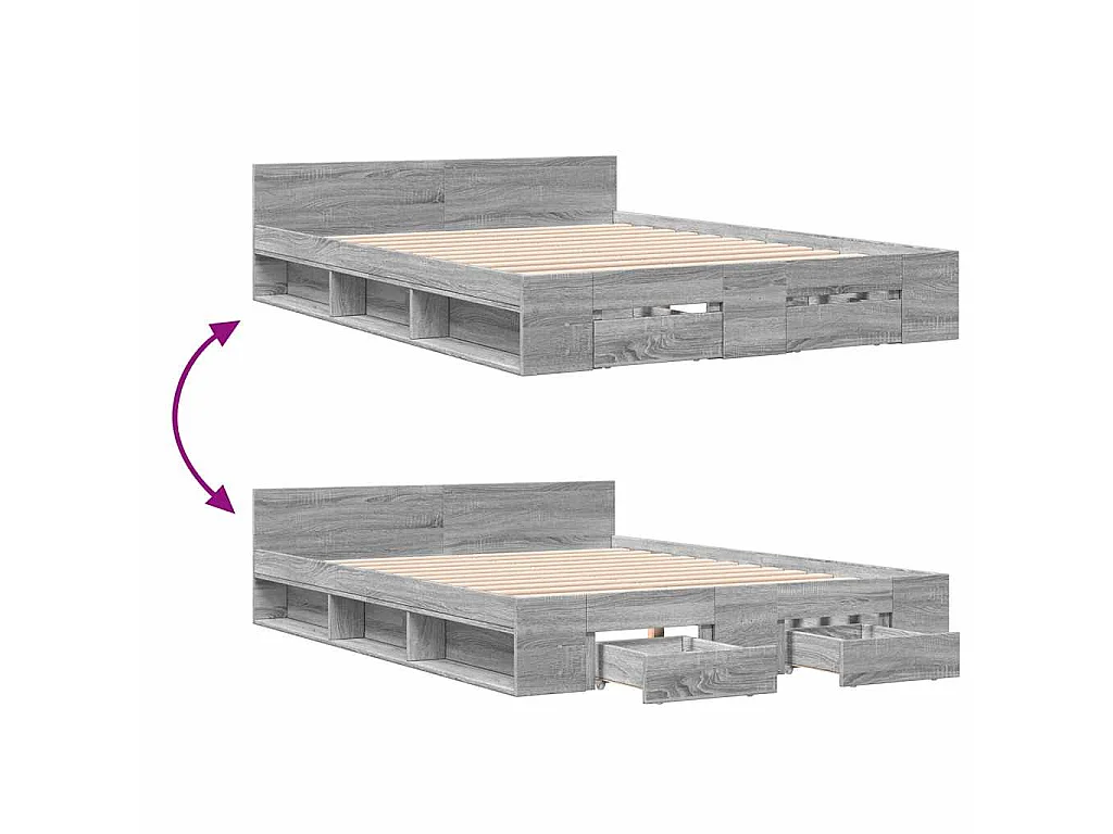 Bedframe met lades bewerkt hout grijs sonoma eiken 120x190 cm