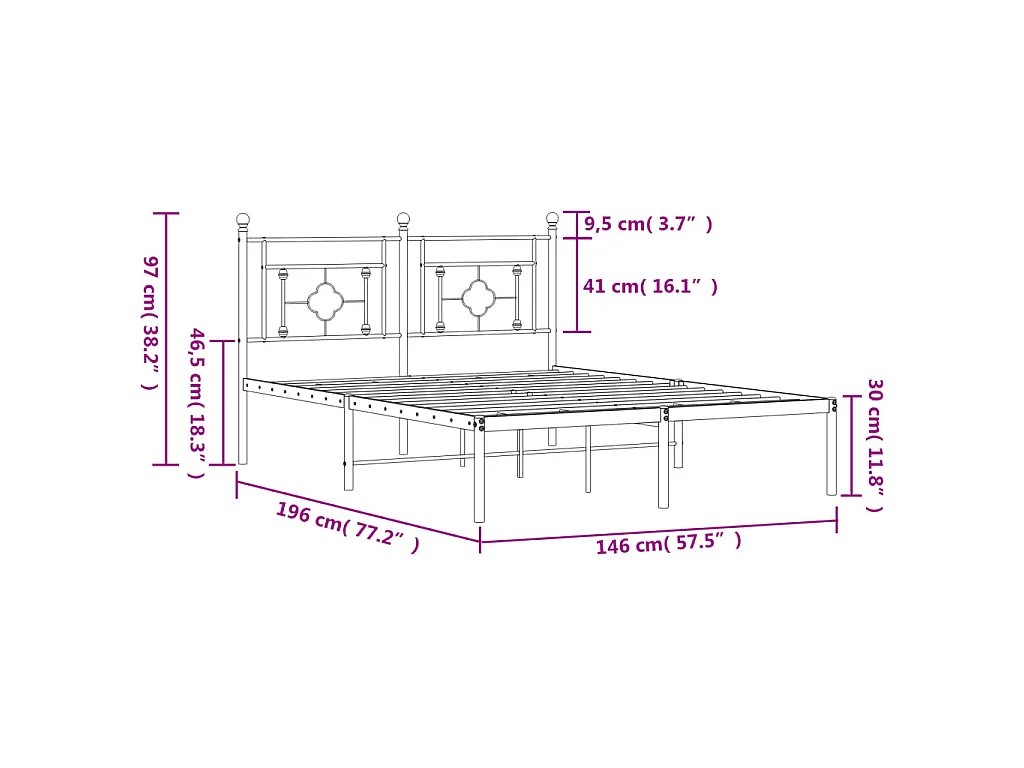 Cadre de lit métal sans matelas avec tête de lit noir 140x190cm